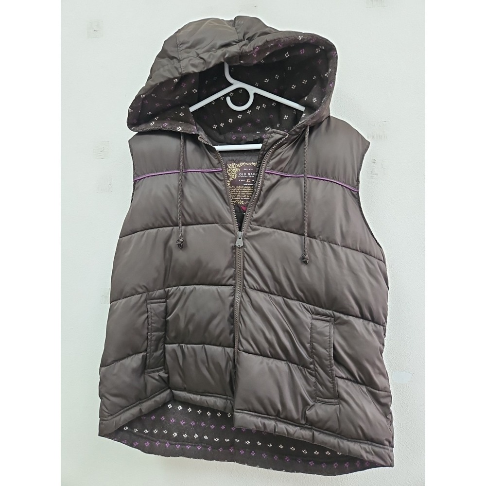 Old Navy Vest Womens Xl Lambs Wool Angora Lining Hooded Puffer Cozy Warm Cute